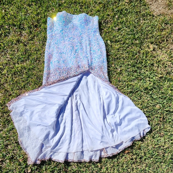 Womens Sz 20 Strapless Floor Length Sequin Gown Ombre Rose Gold White - Picture 11 of 16